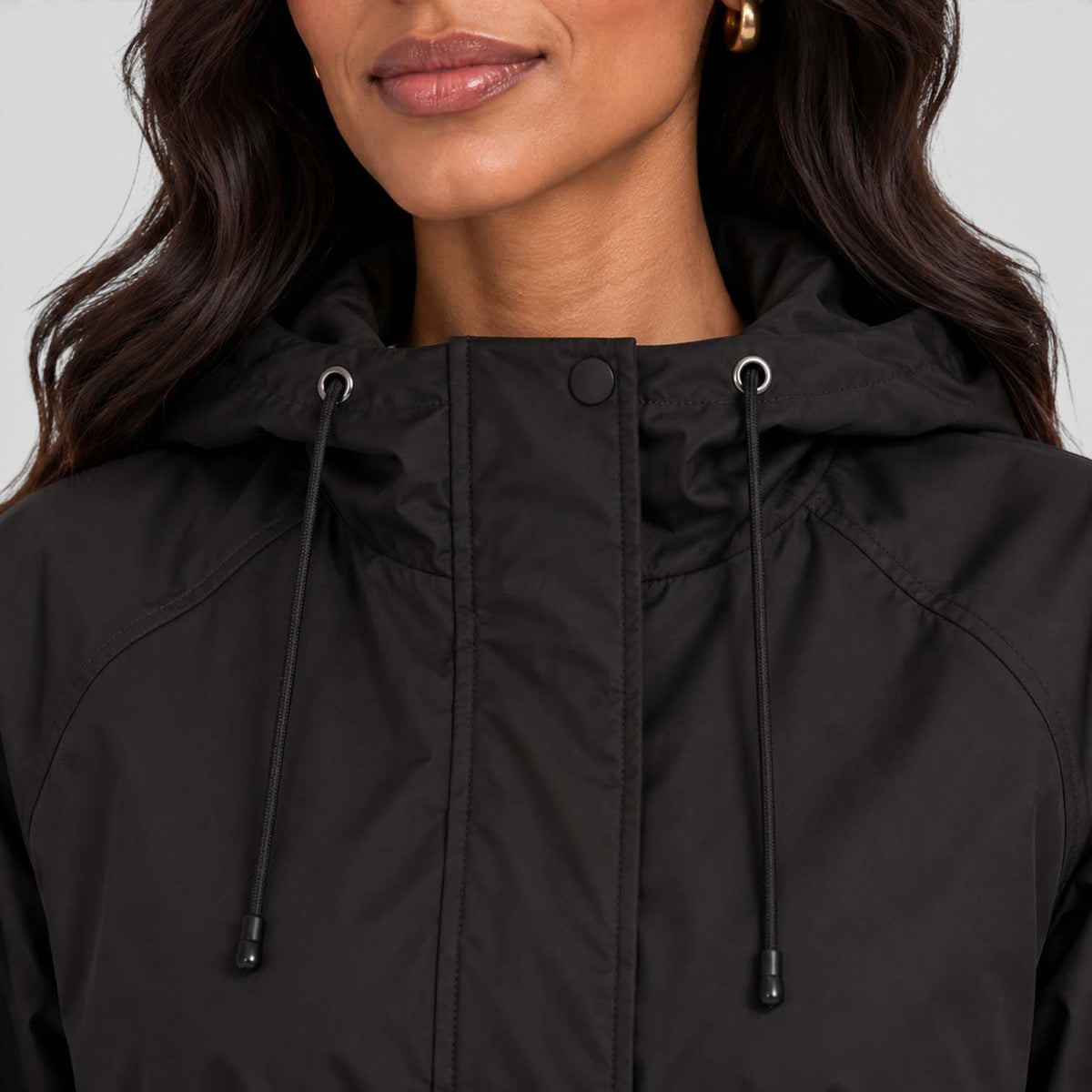 Women's Water Resistant Rain Jacket – Hooded Drawstring Waist