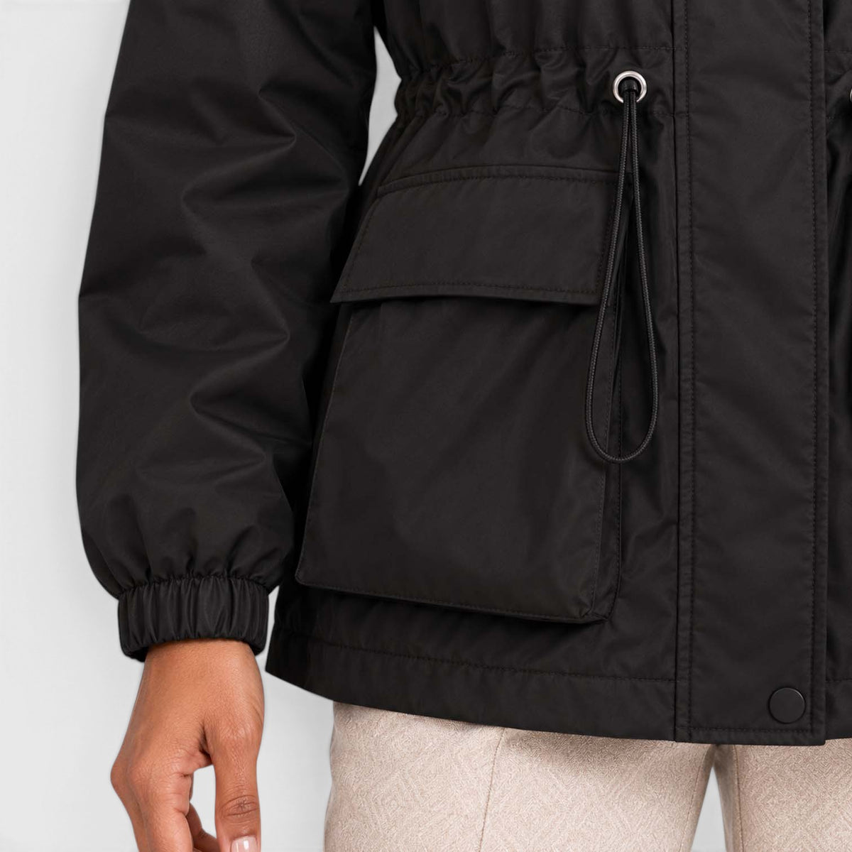Women's Water Resistant Rain Jacket – Hooded Drawstring Waist