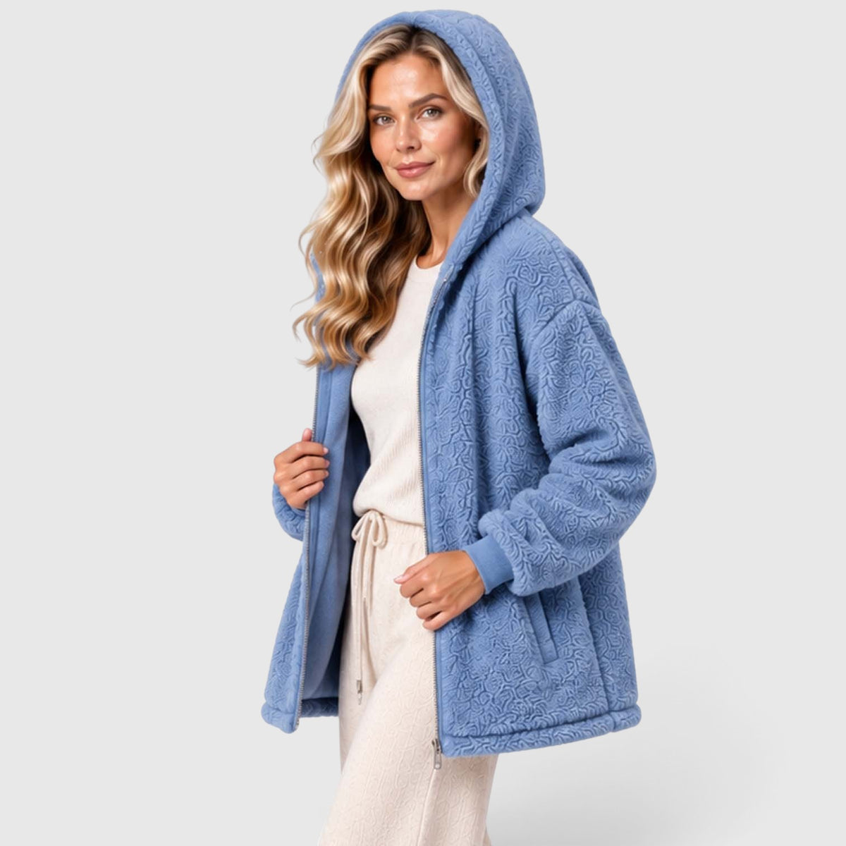 Monvaline | Women's Teddy Fleece Cardigan with Hood and Pockets