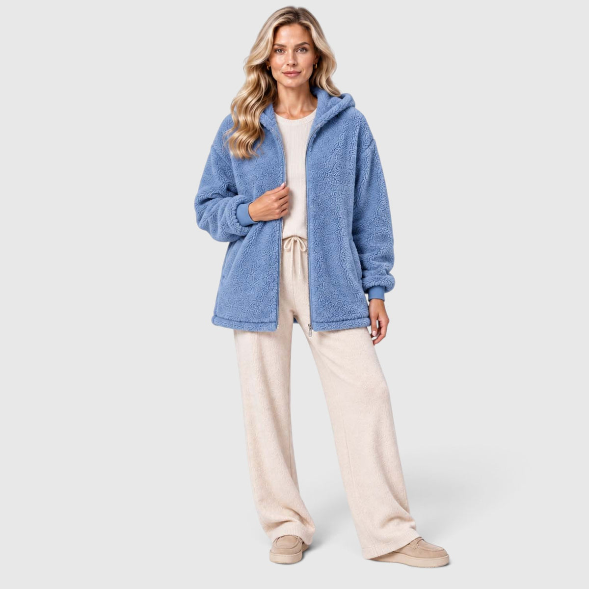 Monvaline | Women's Teddy Fleece Cardigan with Hood and Pockets