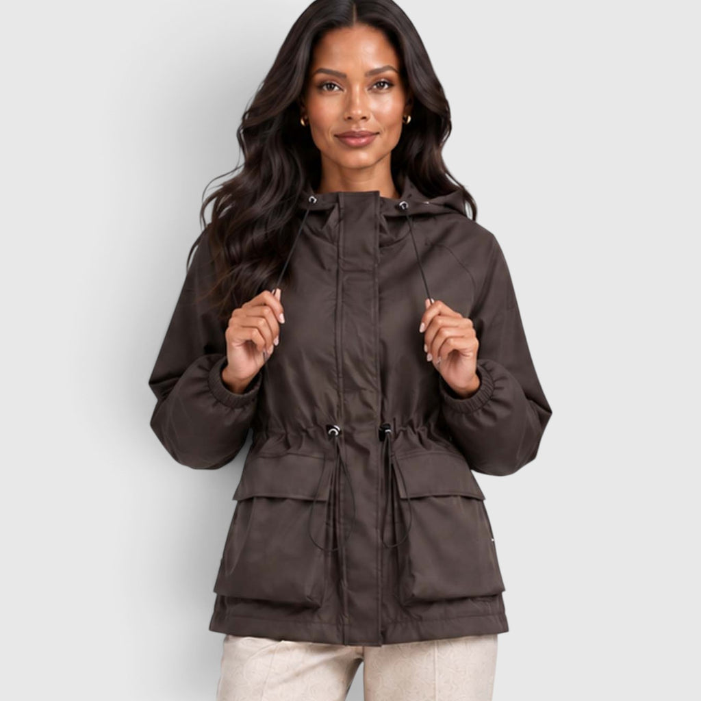Women's Water Resistant Rain Jacket – Hooded Drawstring Waist