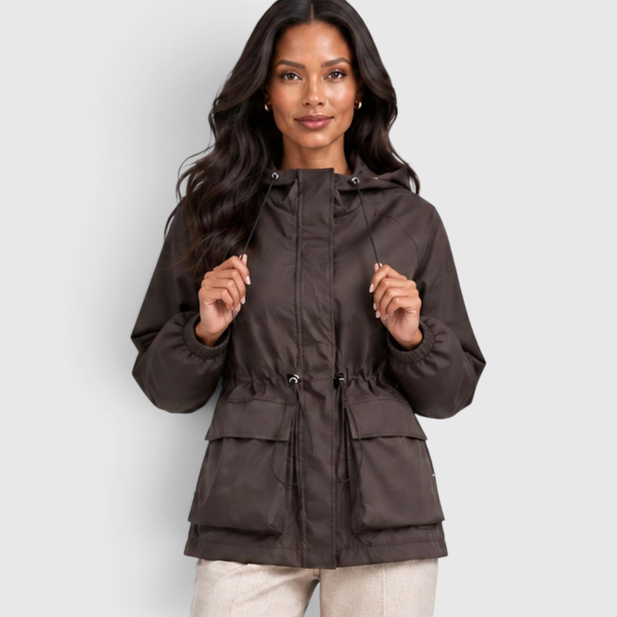 Women's Water Resistant Rain Jacket – Hooded Drawstring Waist