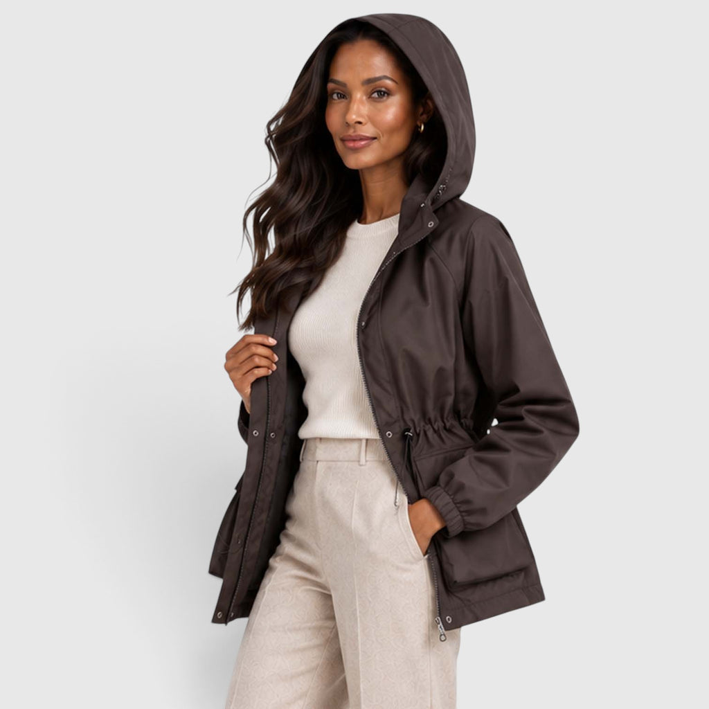 Women's Water Resistant Rain Jacket – Hooded Drawstring Waist