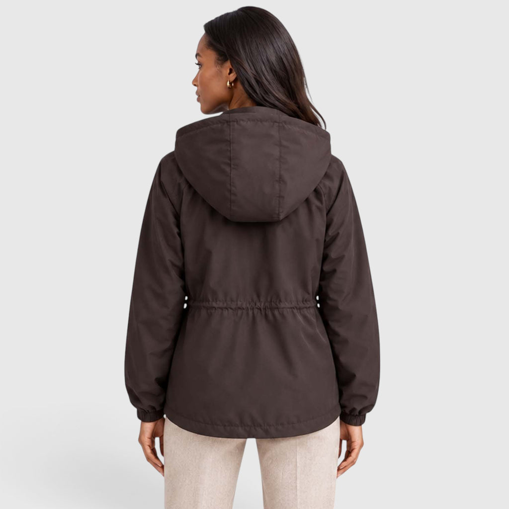 Women's Water Resistant Rain Jacket – Hooded Drawstring Waist