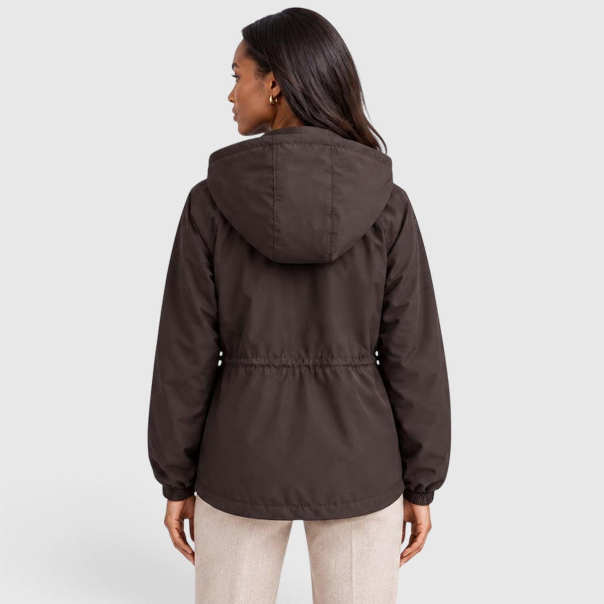 Women's Water Resistant Rain Jacket – Hooded Drawstring Waist