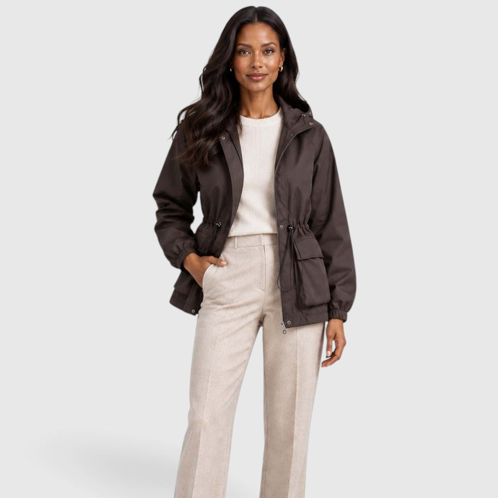 Women's Water Resistant Rain Jacket – Hooded Drawstring Waist