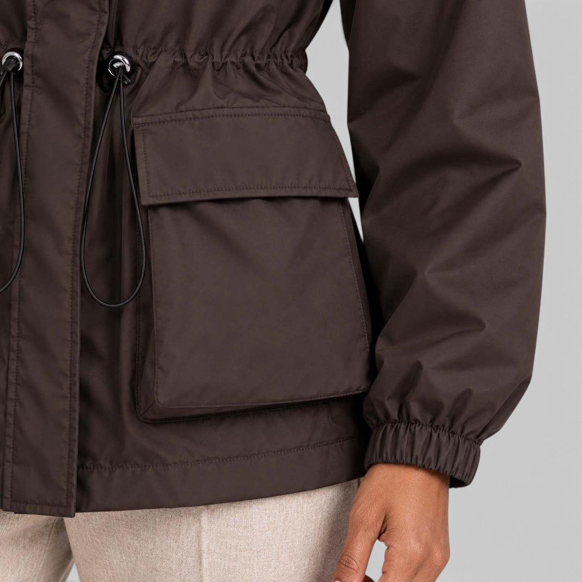 Women's Water Resistant Rain Jacket – Hooded Drawstring Waist
