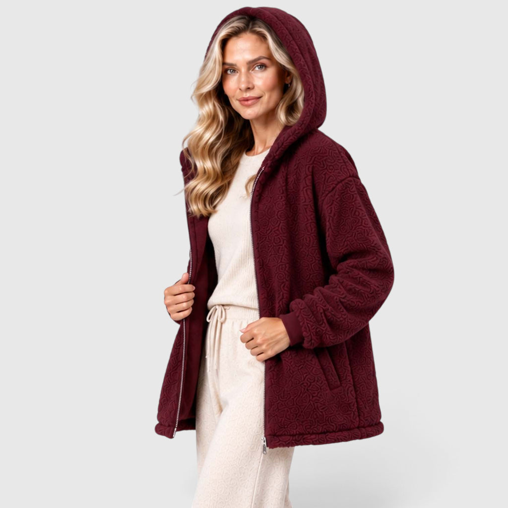 Monvaline | Women's Teddy Fleece Cardigan with Hood and Pockets