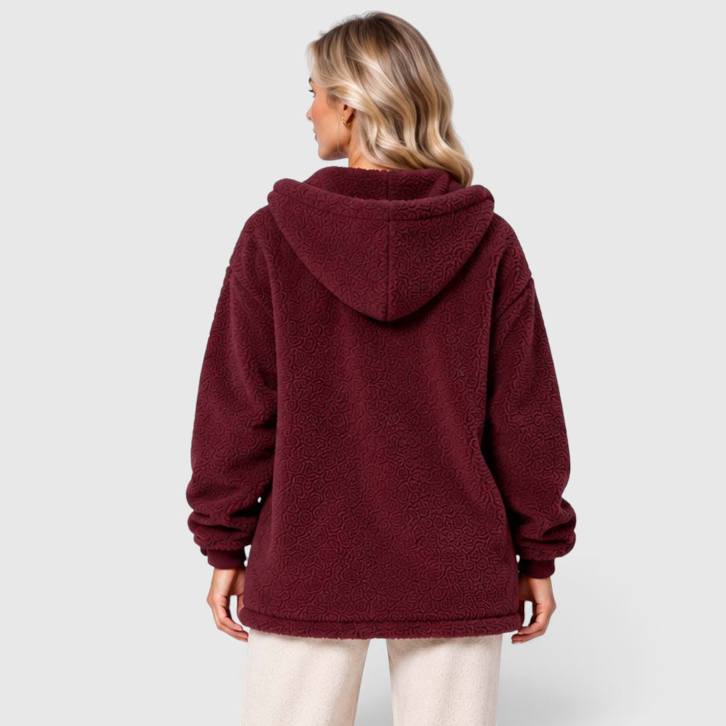 Monvaline | Women's Teddy Fleece Cardigan with Hood and Pockets