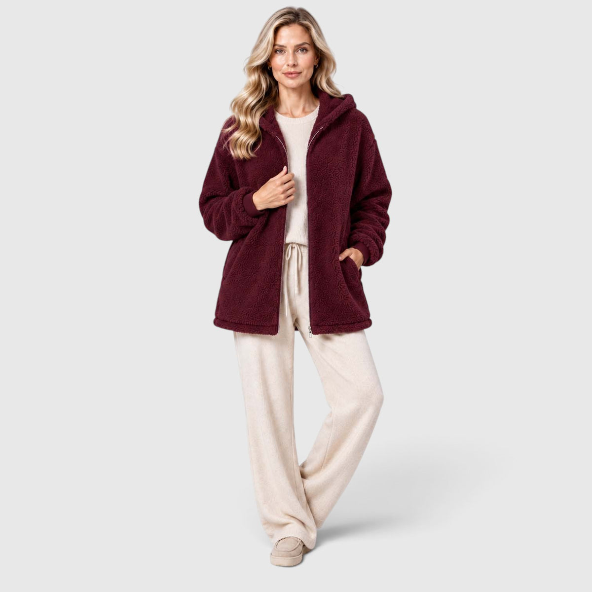 Monvaline | Women's Teddy Fleece Cardigan with Hood and Pockets