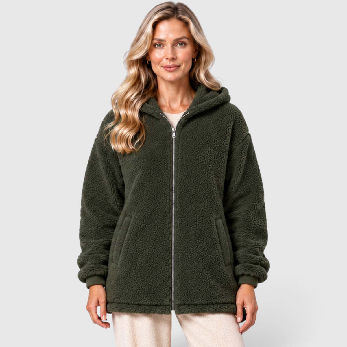 Monvaline | Women's Teddy Fleece Cardigan with Hood and Pockets