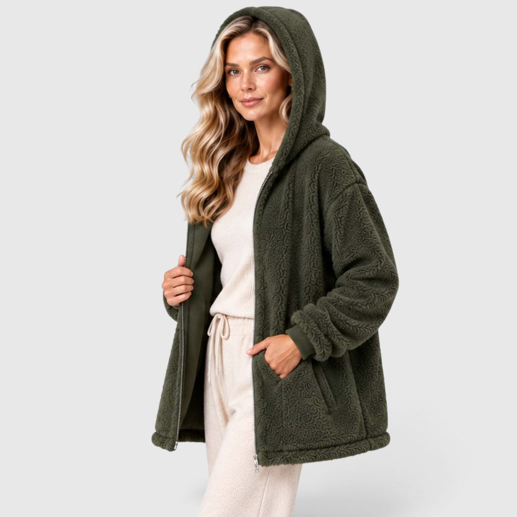Monvaline | Women's Teddy Fleece Cardigan with Hood and Pockets