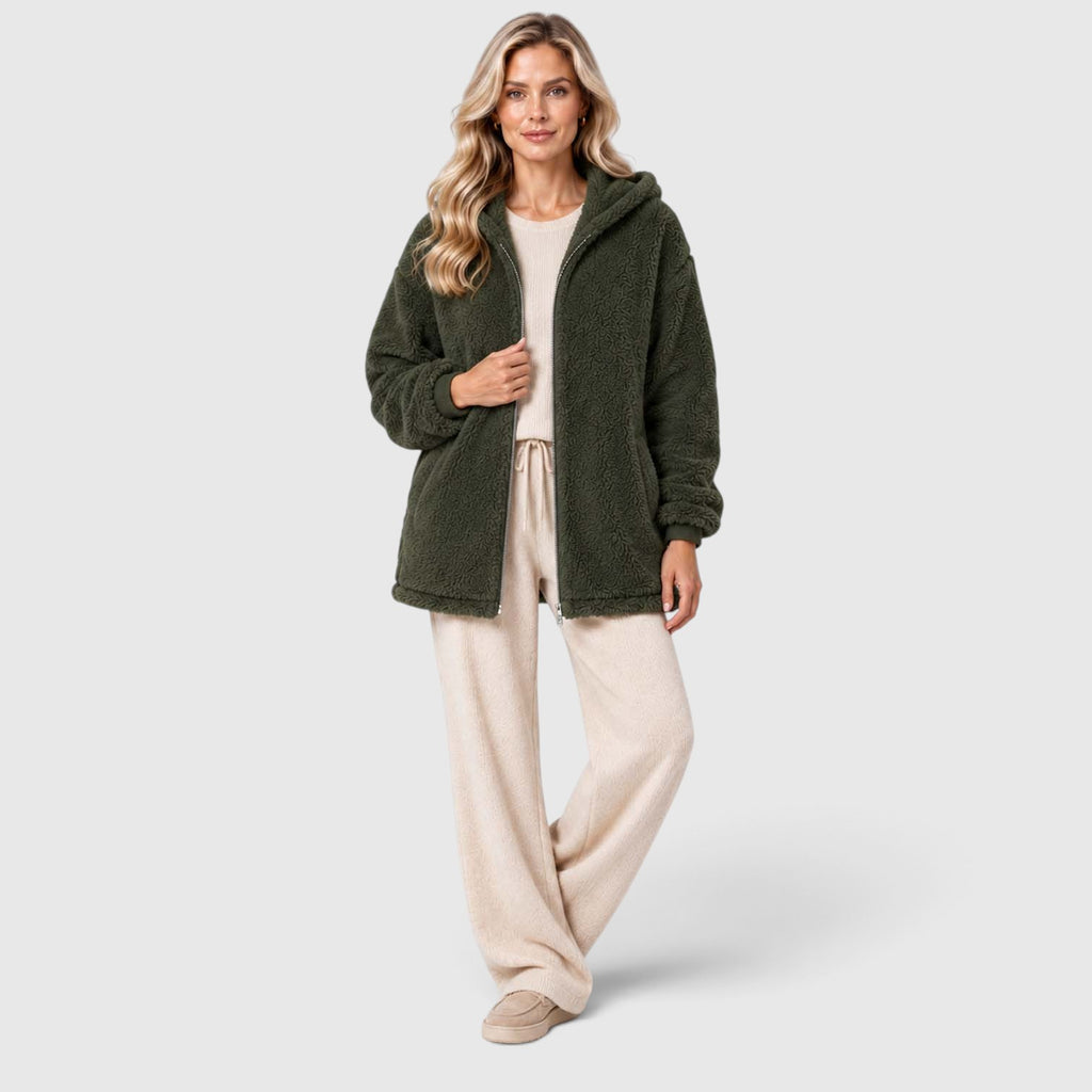 Monvaline | Women's Teddy Fleece Cardigan with Hood and Pockets