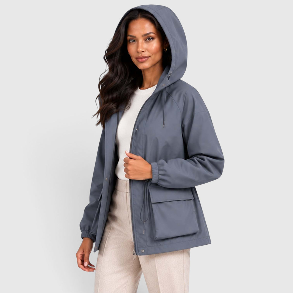 Women's Water Resistant Rain Jacket – Hooded Drawstring Waist