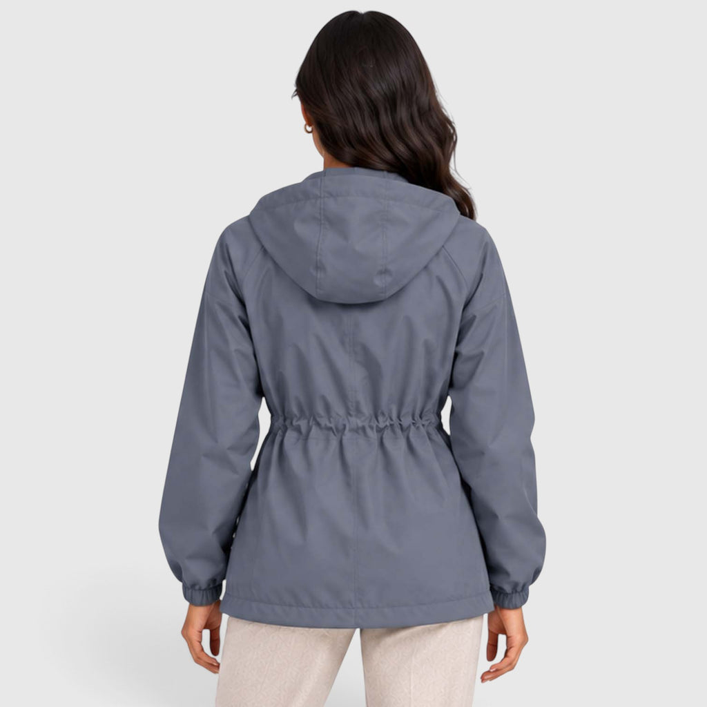 Women's Water Resistant Rain Jacket – Hooded Drawstring Waist
