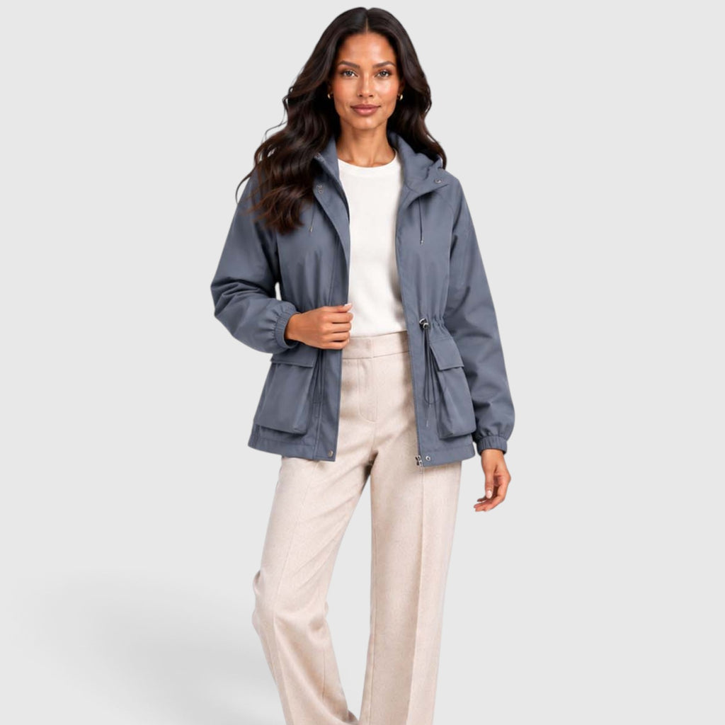 Women's Water Resistant Rain Jacket – Hooded Drawstring Waist