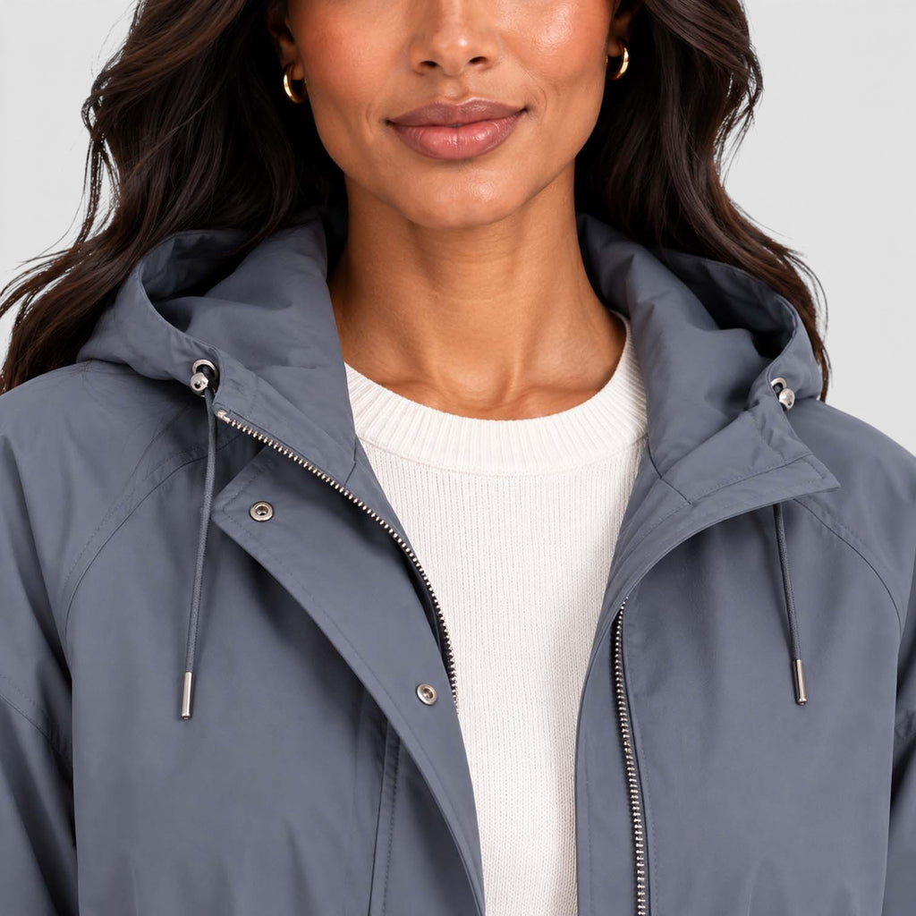 Women's Water Resistant Rain Jacket – Hooded Drawstring Waist