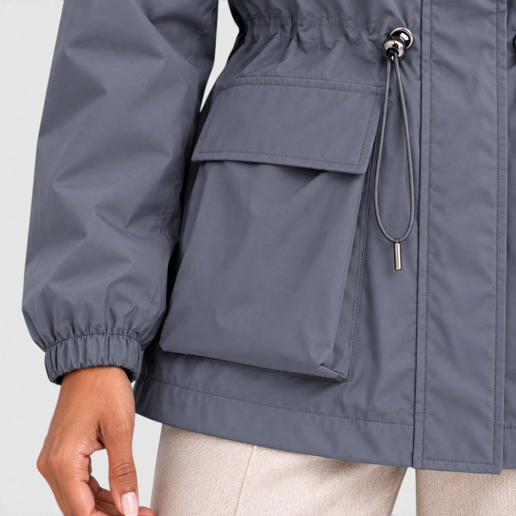 Women's Water Resistant Rain Jacket – Hooded Drawstring Waist