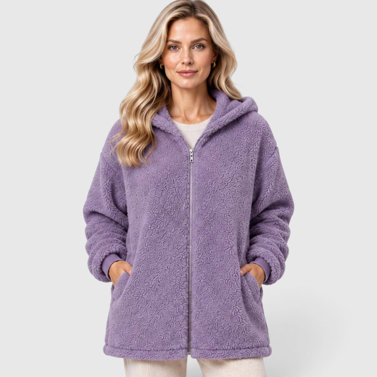 Monvaline | Women's Teddy Fleece Cardigan with Hood and Pockets