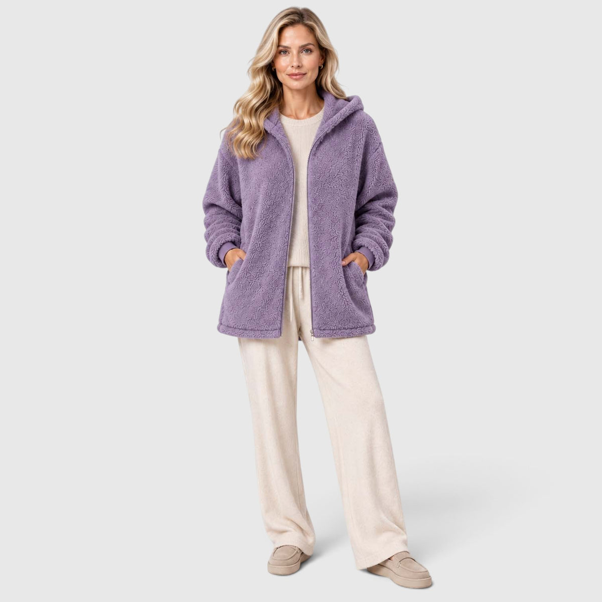 Monvaline | Women's Teddy Fleece Cardigan with Hood and Pockets