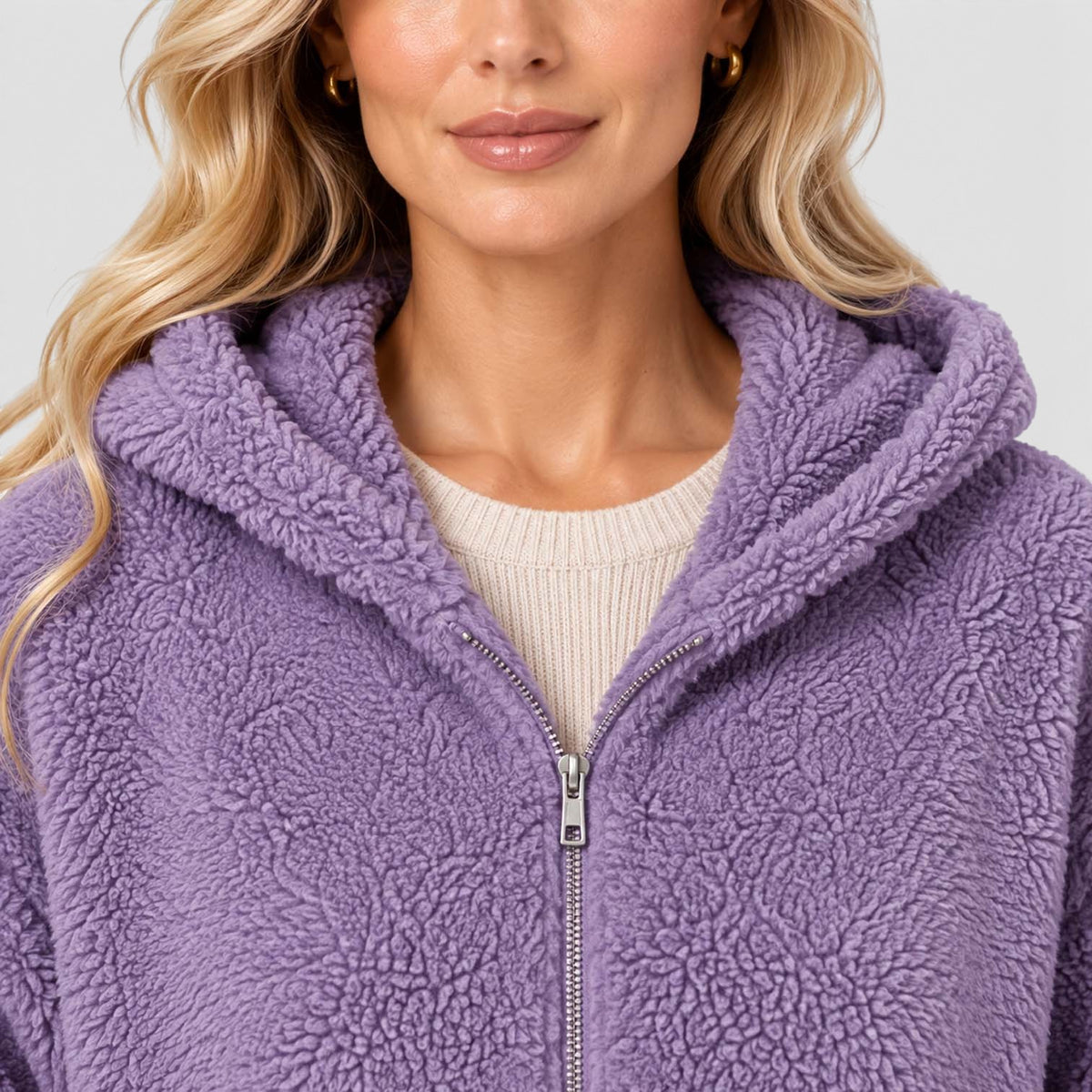 Monvaline | Women's Teddy Fleece Cardigan with Hood and Pockets