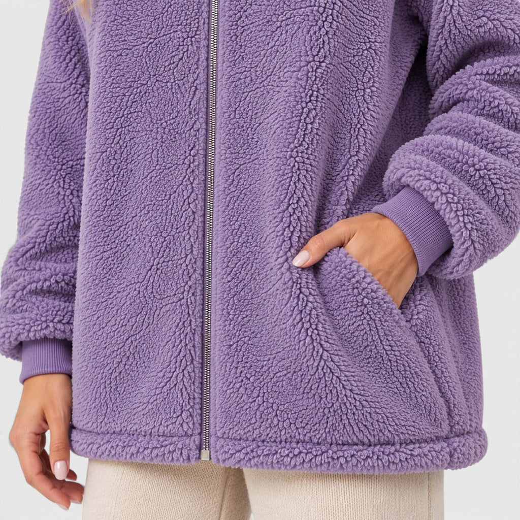 Monvaline | Women's Teddy Fleece Cardigan with Hood and Pockets