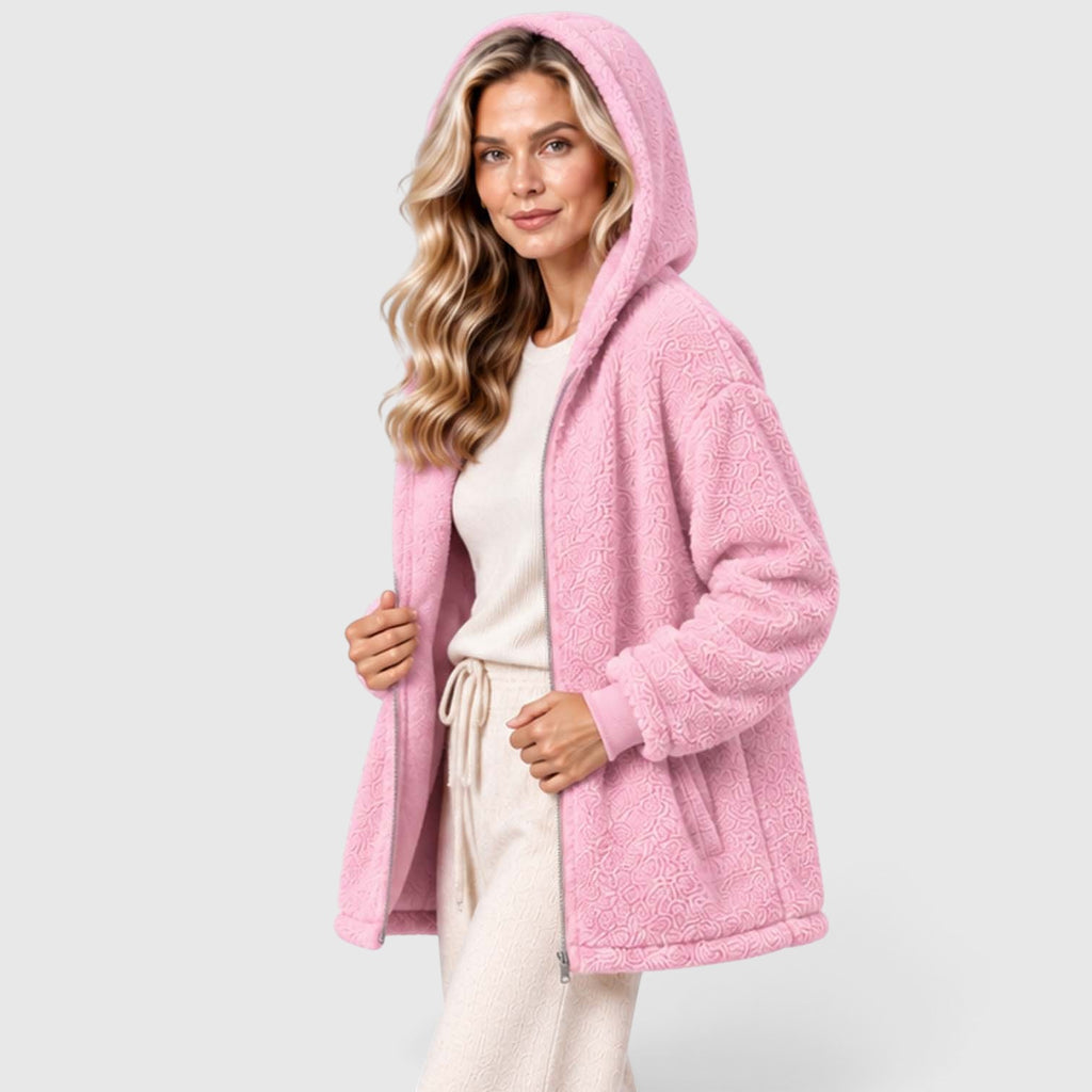 Monvaline | Women's Teddy Fleece Cardigan with Hood and Pockets