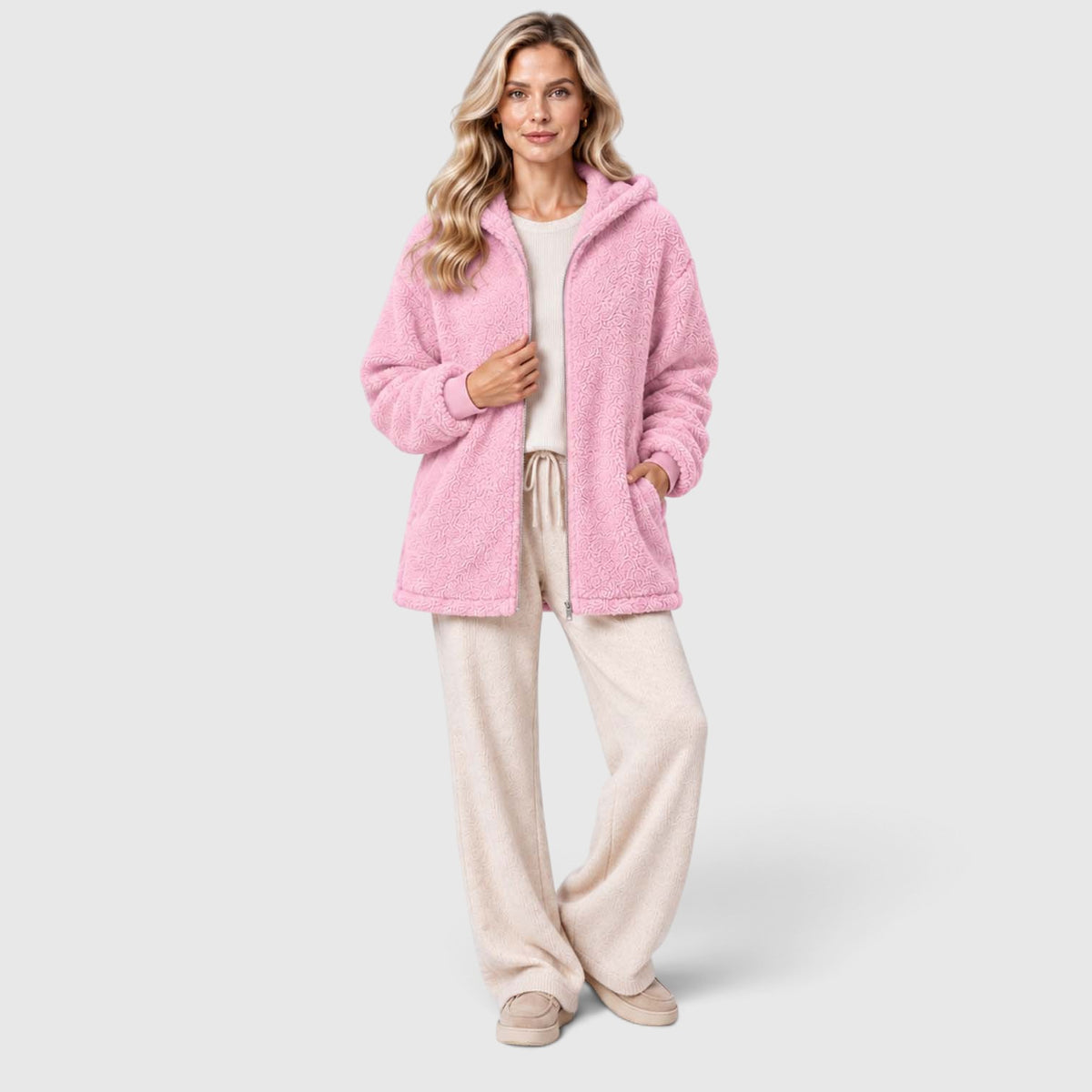 Monvaline | Women's Teddy Fleece Cardigan with Hood and Pockets