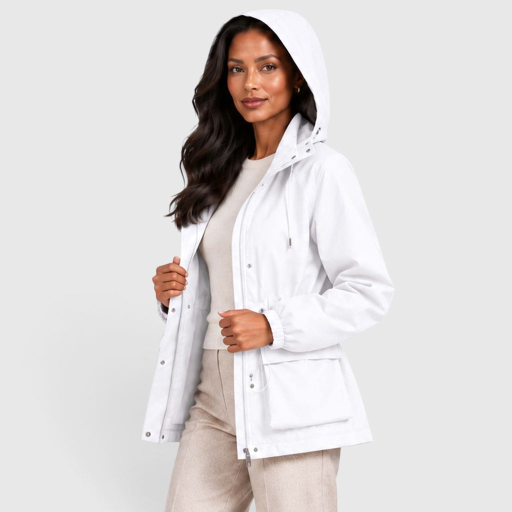 Women's Water Resistant Rain Jacket – Hooded Drawstring Waist