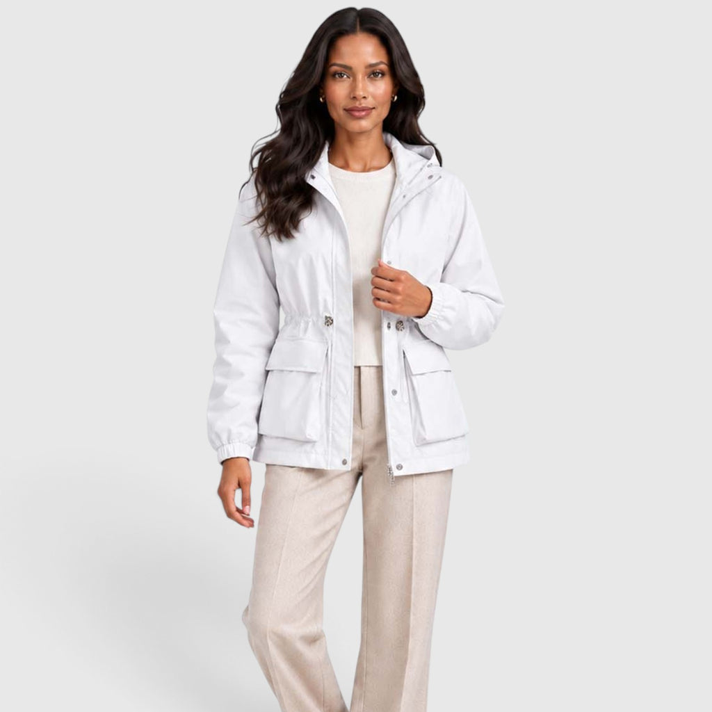 Women's Water Resistant Rain Jacket – Hooded Drawstring Waist