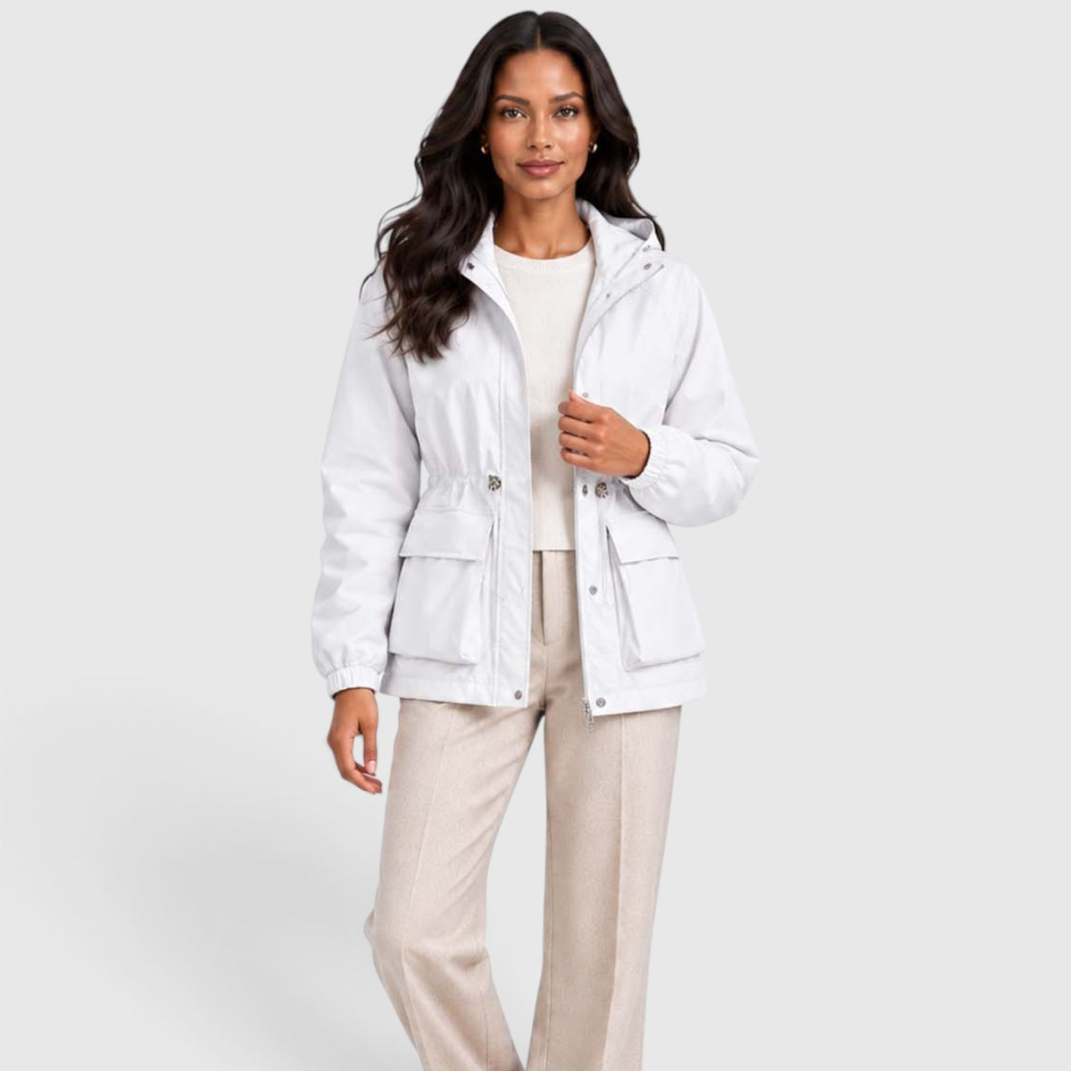 Women's Water Resistant Rain Jacket – Hooded Drawstring Waist