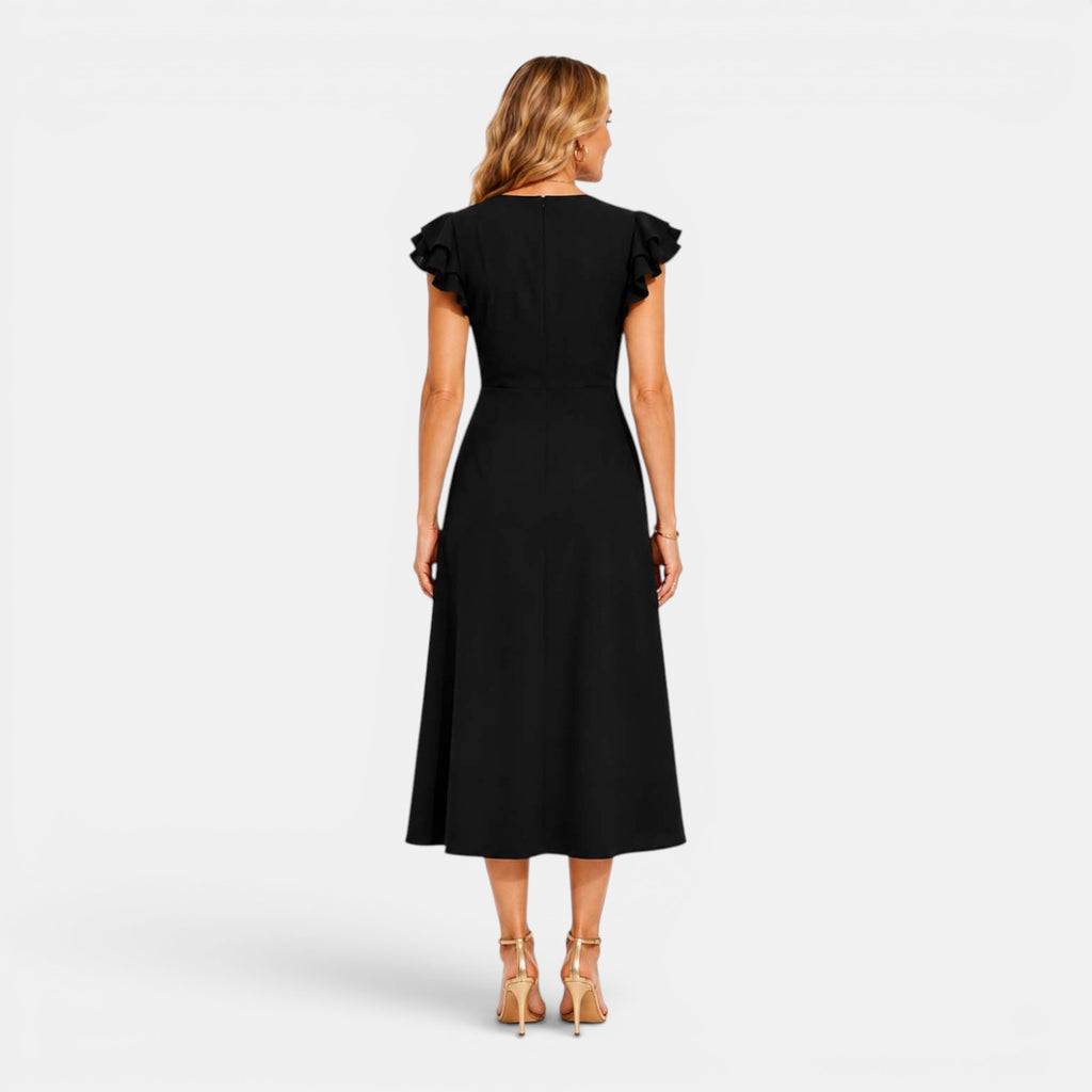 Monvaline | Women's V-Neck Summer Midi Dress with Flattering Waist Fit
