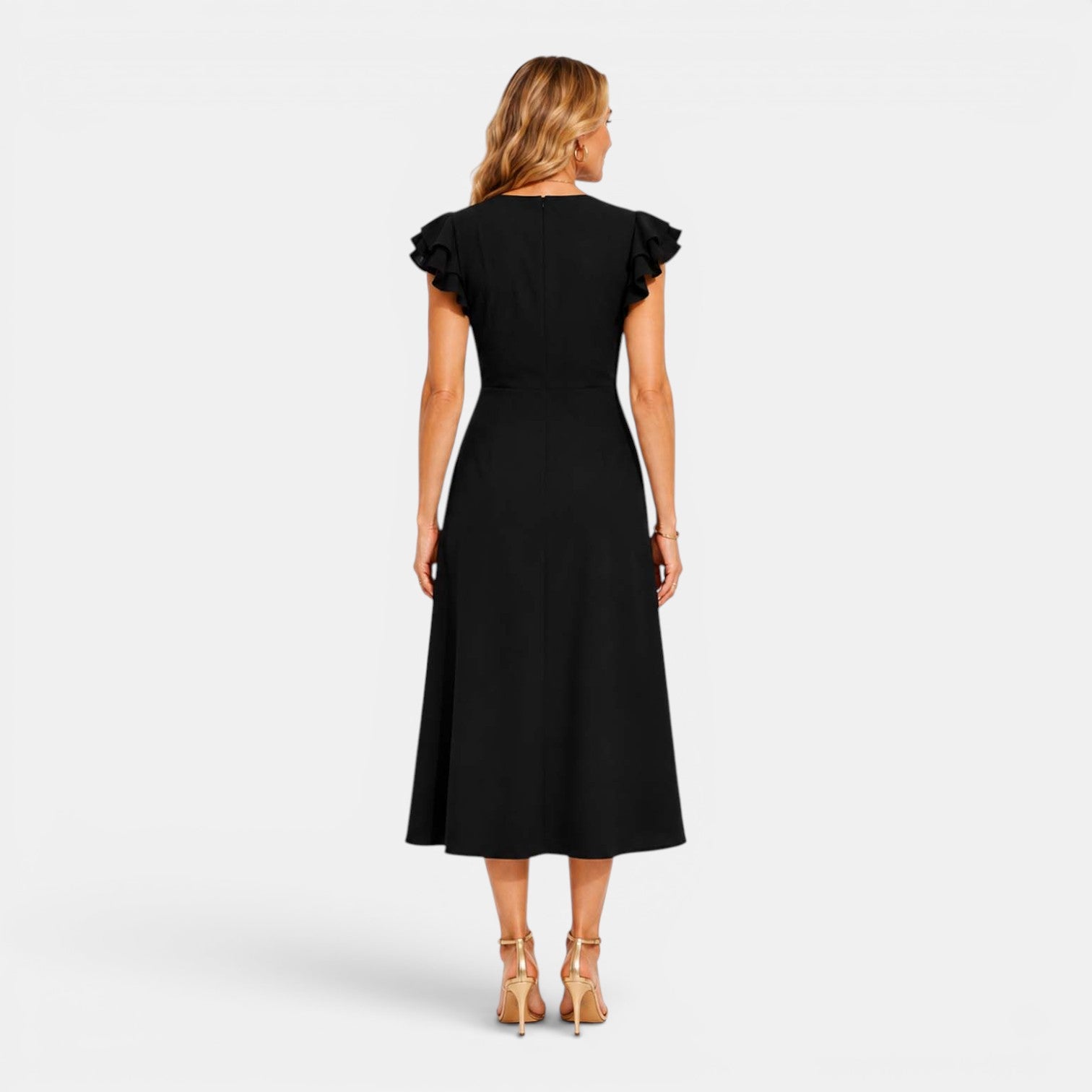 Monvaline | Women's V-Neck Summer Midi Dress with Flattering Waist Fit