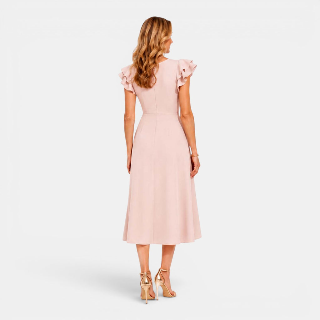 Monvaline | Women's V-Neck Summer Midi Dress with Flattering Waist Fit
