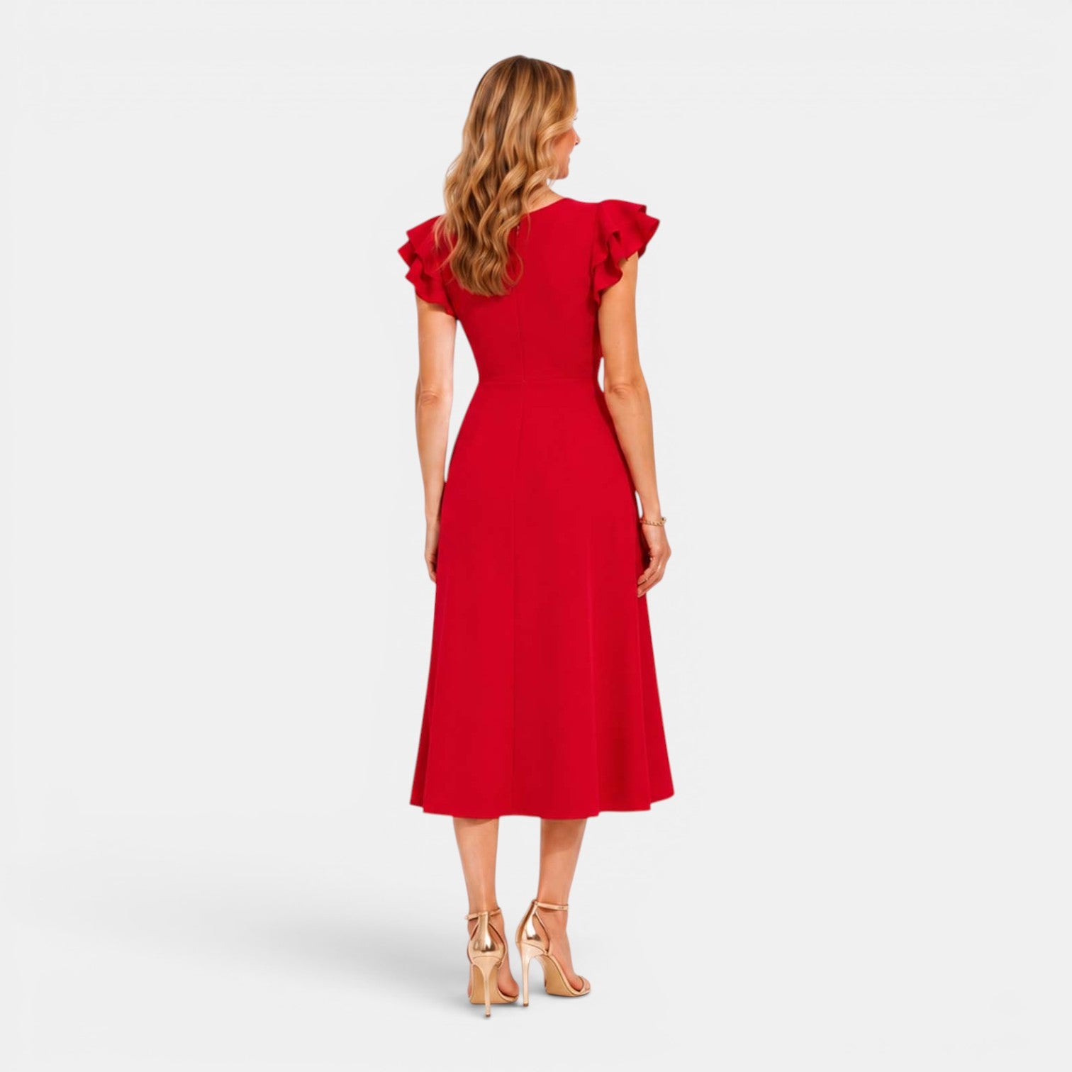 Monvaline | Women's V-Neck Summer Midi Dress with Flattering Waist Fit