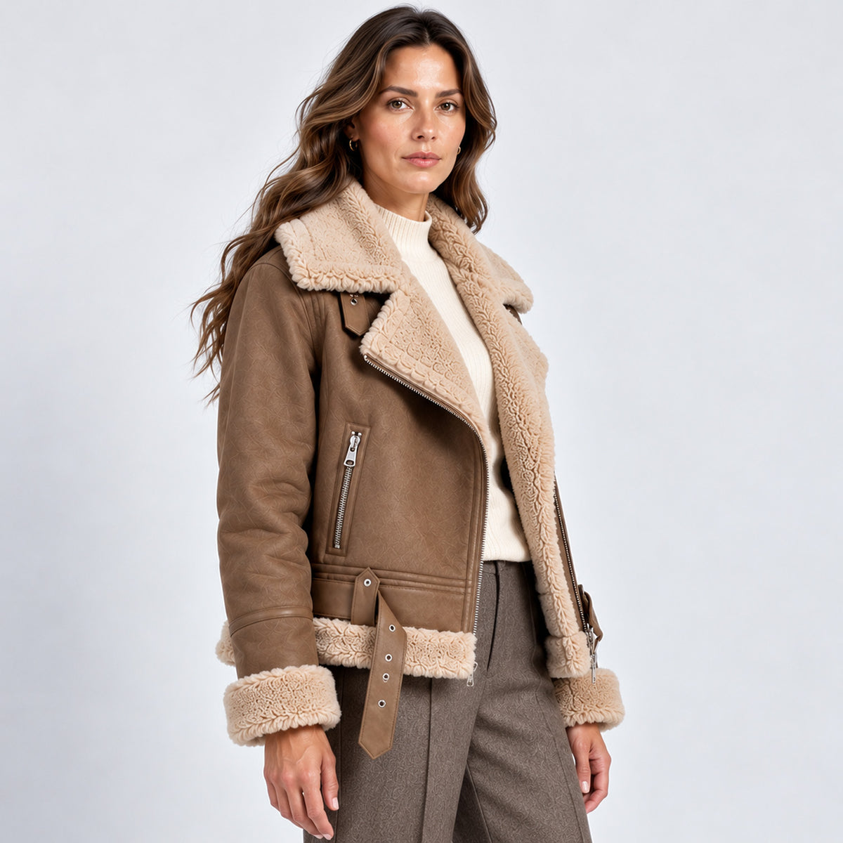 Monvaline | Women's Warm Leather Jacket – Sherpa Lined for Autumn & Winter