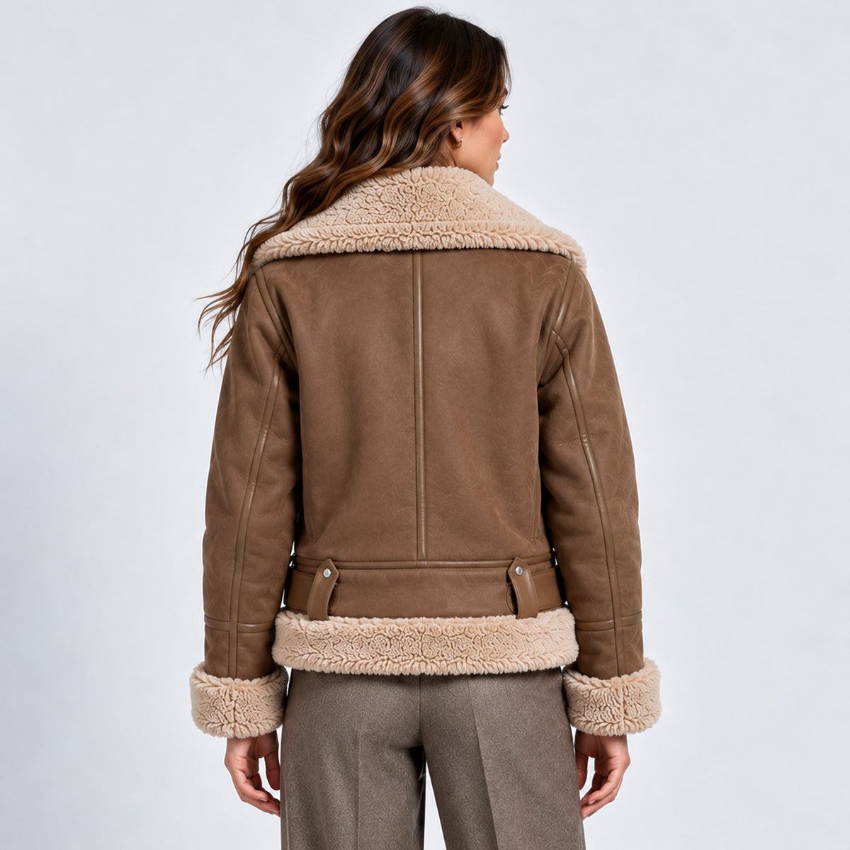 Monvaline | Women's Warm Leather Jacket – Sherpa Lined for Autumn & Winter