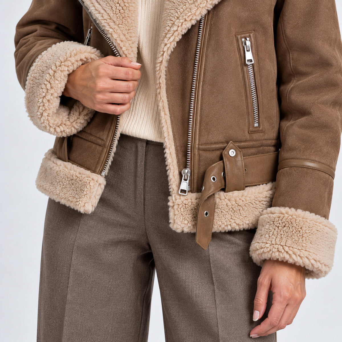 Monvaline | Women's Warm Leather Jacket – Sherpa Lined for Autumn & Winter