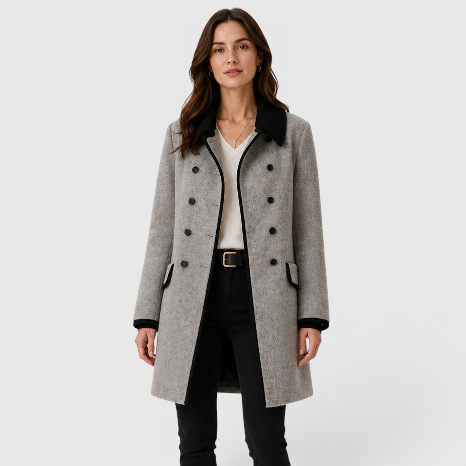 Monvaline | Women's Warm Loose Fit Long Sleeve Wool Coat