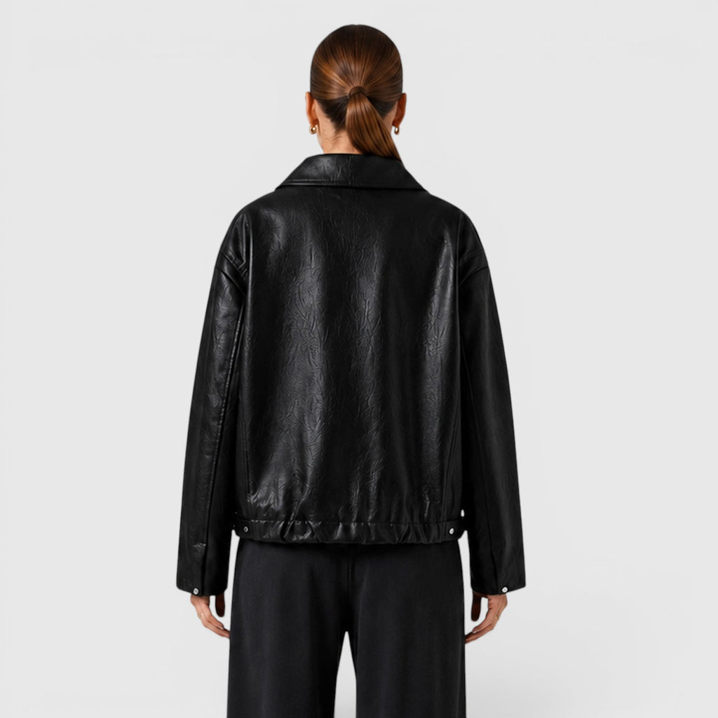 Monvaline | Women's Zip Leather Jacket with Pockets for Smart Casual Style