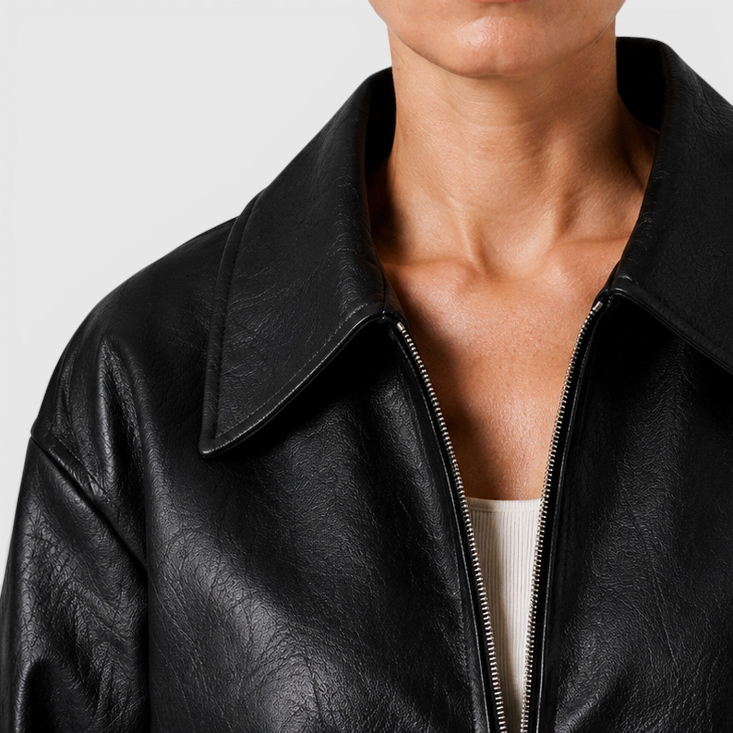 Monvaline | Women's Zip Leather Jacket with Pockets for Smart Casual Style