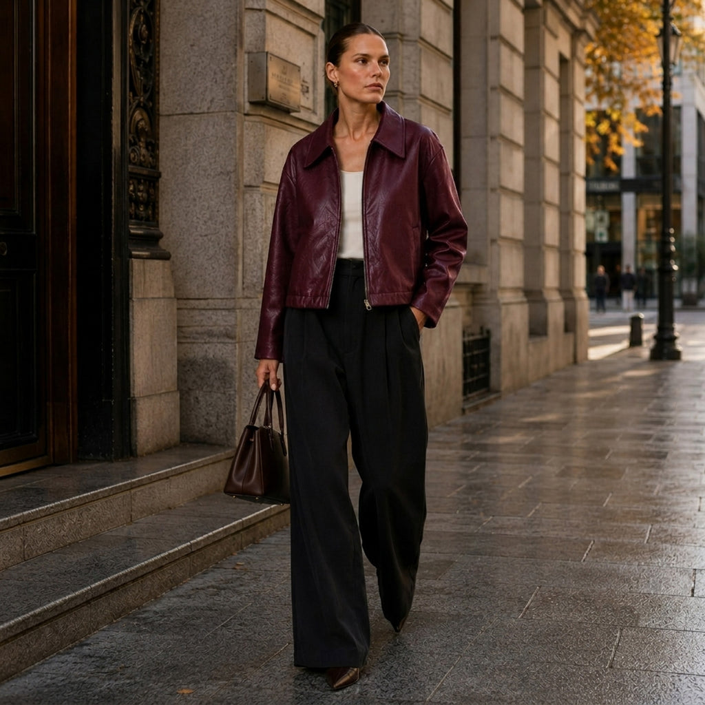 Monvaline | Women's Zip Leather Jacket with Pockets for Smart Casual Style