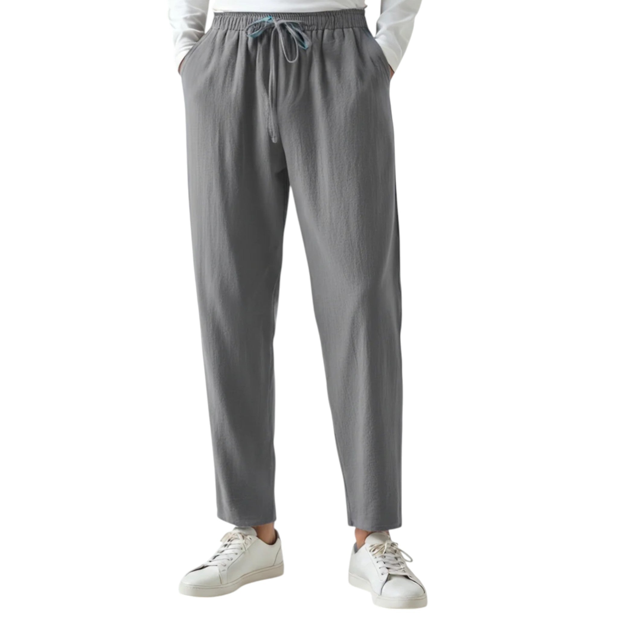Monvaline | Men’s Linen Pants Breathable Comfort Relaxed Fit Summer Trousers