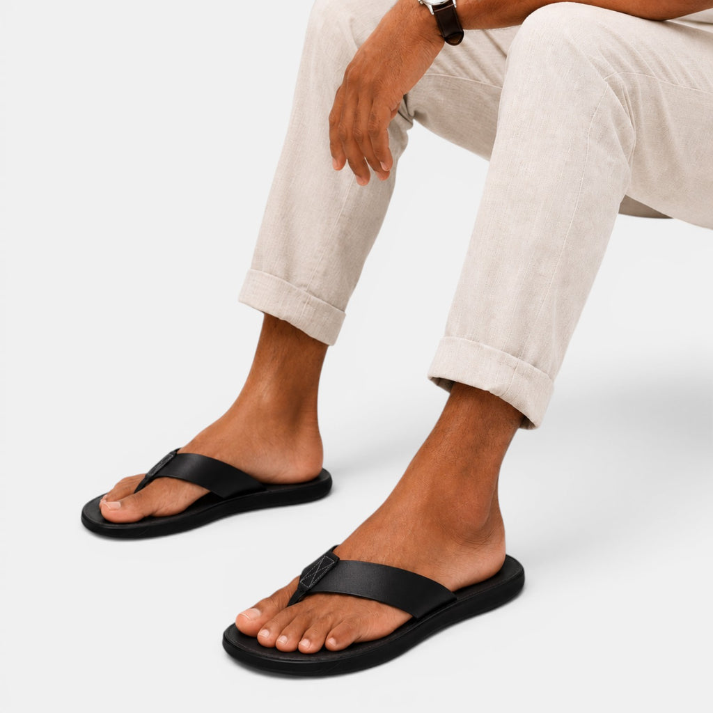 Monvaline | Men's Comfortable Leather Toe Post Sandals for Everyday Wear