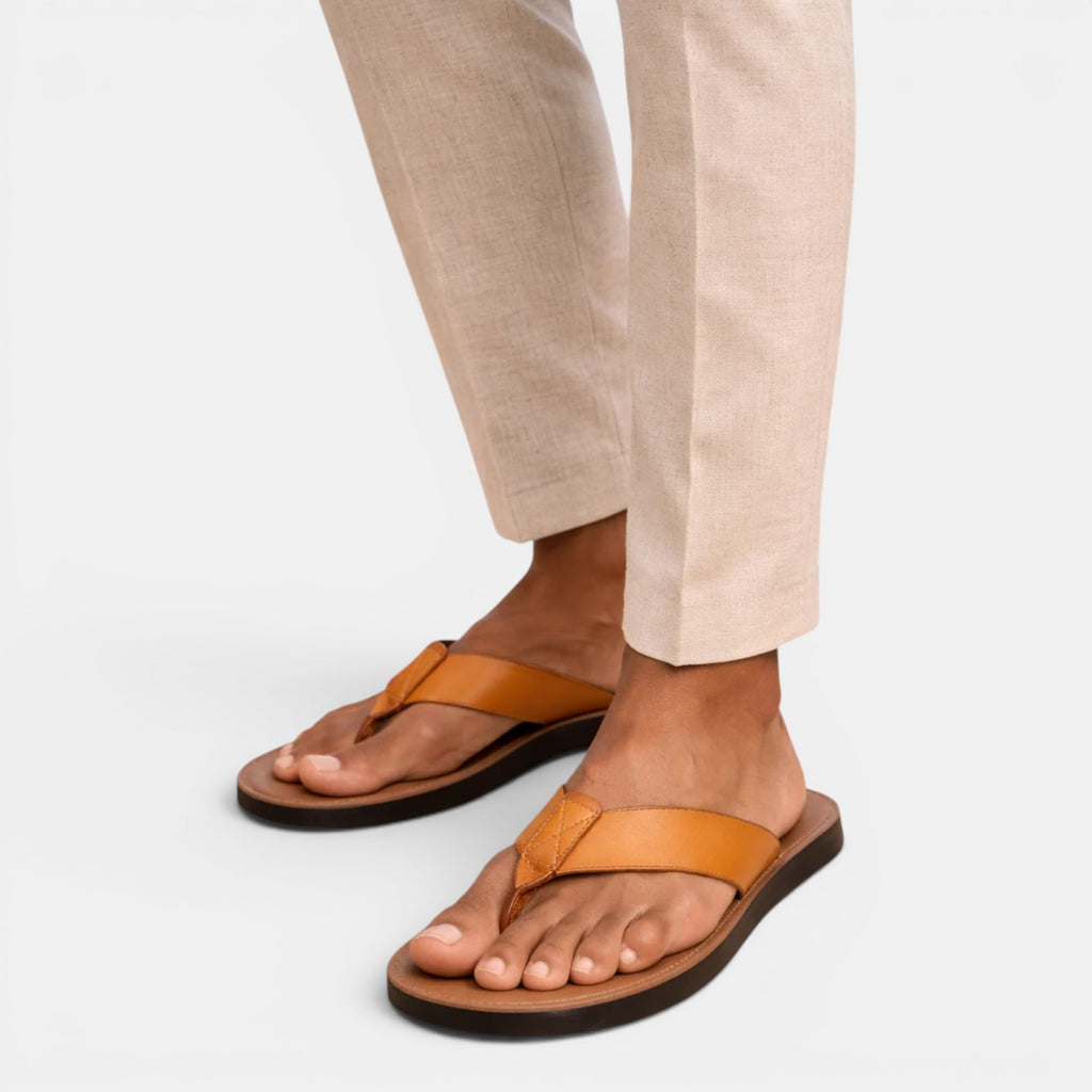 Monvaline | Men's Comfortable Leather Toe Post Sandals for Everyday Wear