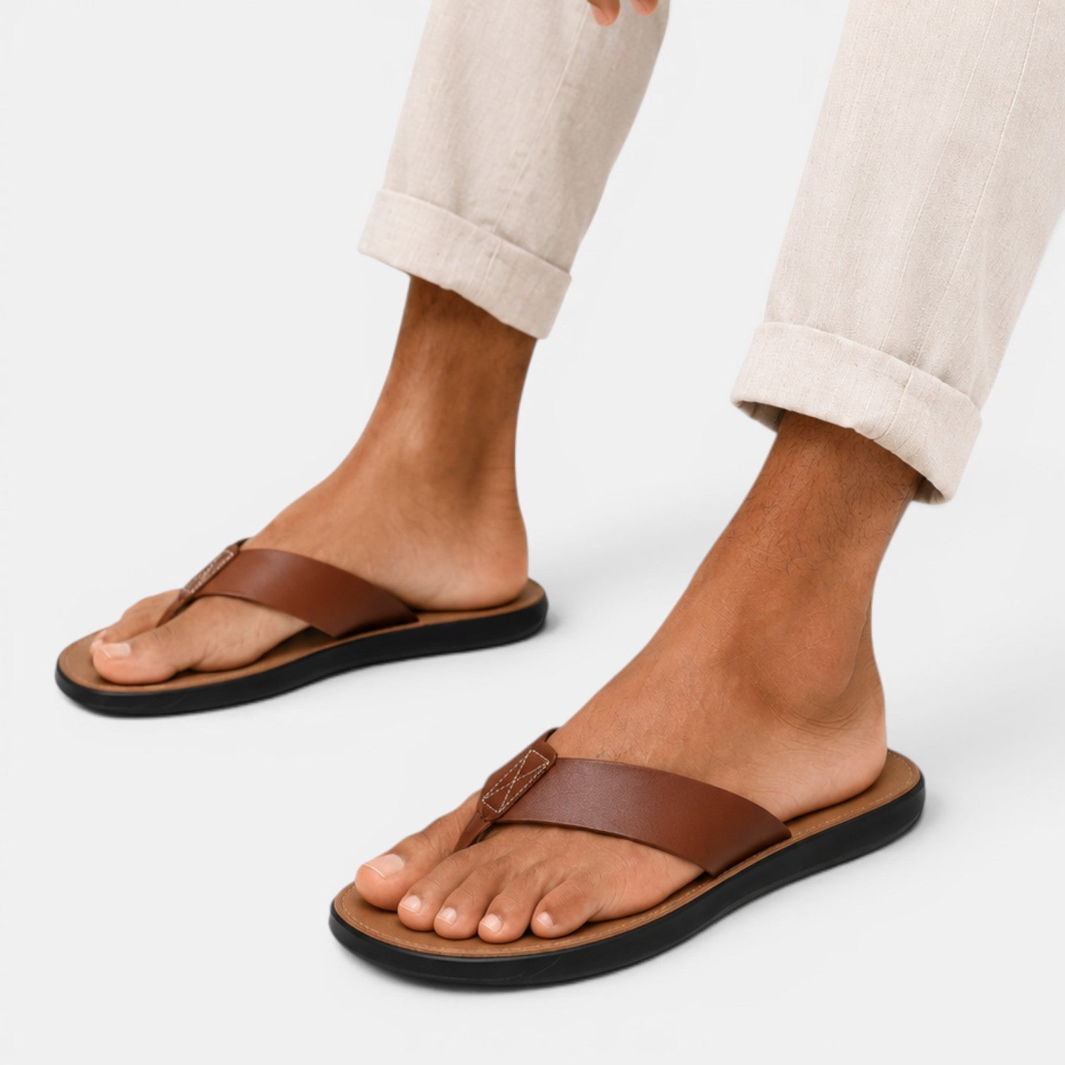 Monvaline | Men's Comfortable Leather Toe Post Sandals for Everyday Wear