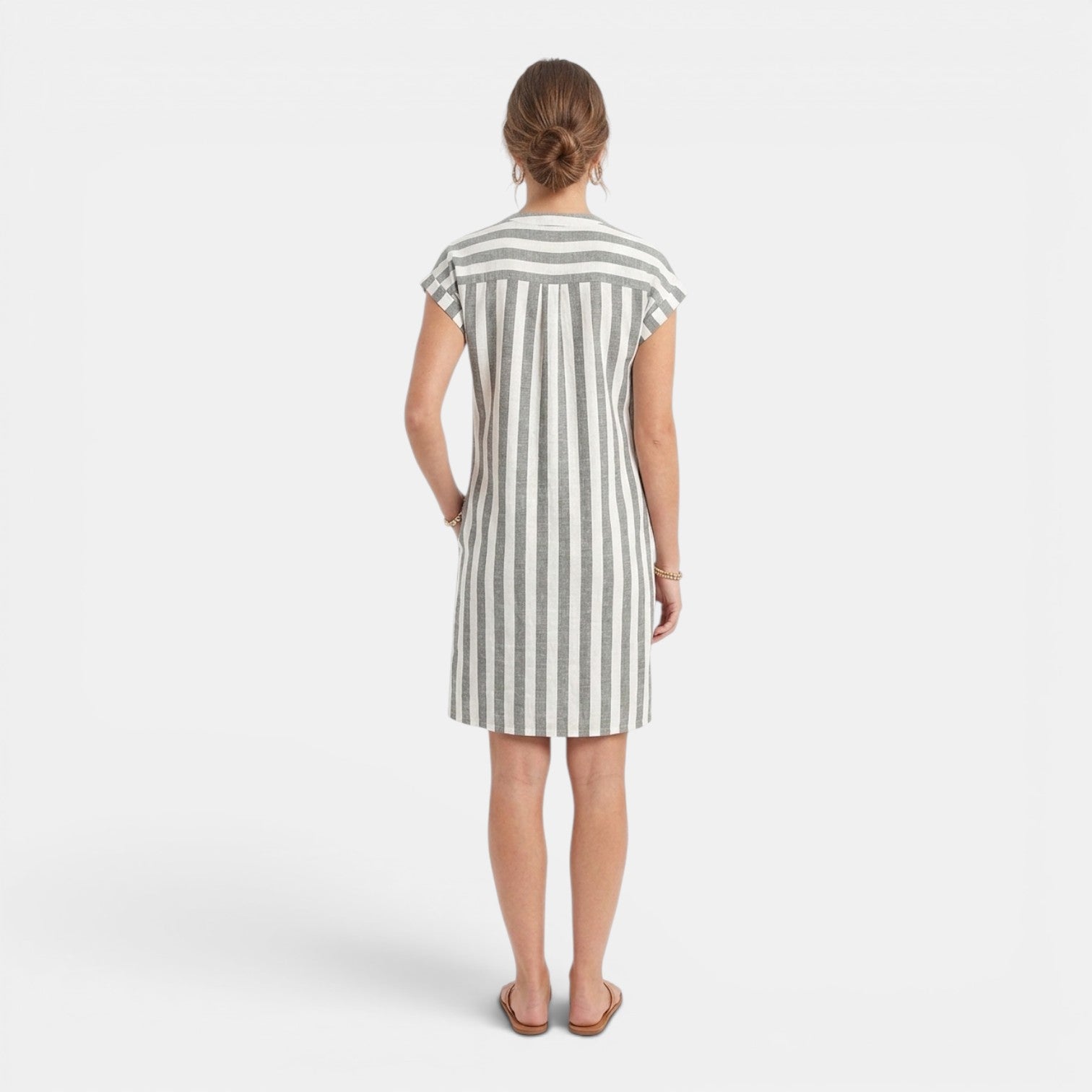 Monvaline | Women’s Summer Casual Dress – Striped V-Neck Knee Length
