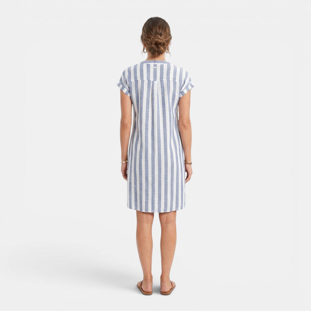 Monvaline | Women’s Summer Casual Dress – Striped V-Neck Knee Length