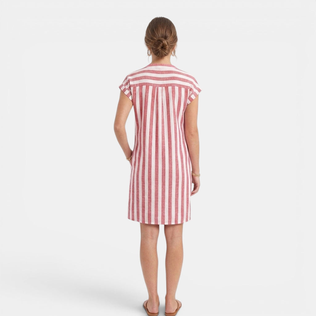 Monvaline | Women’s Summer Casual Dress – Striped V-Neck Knee Length