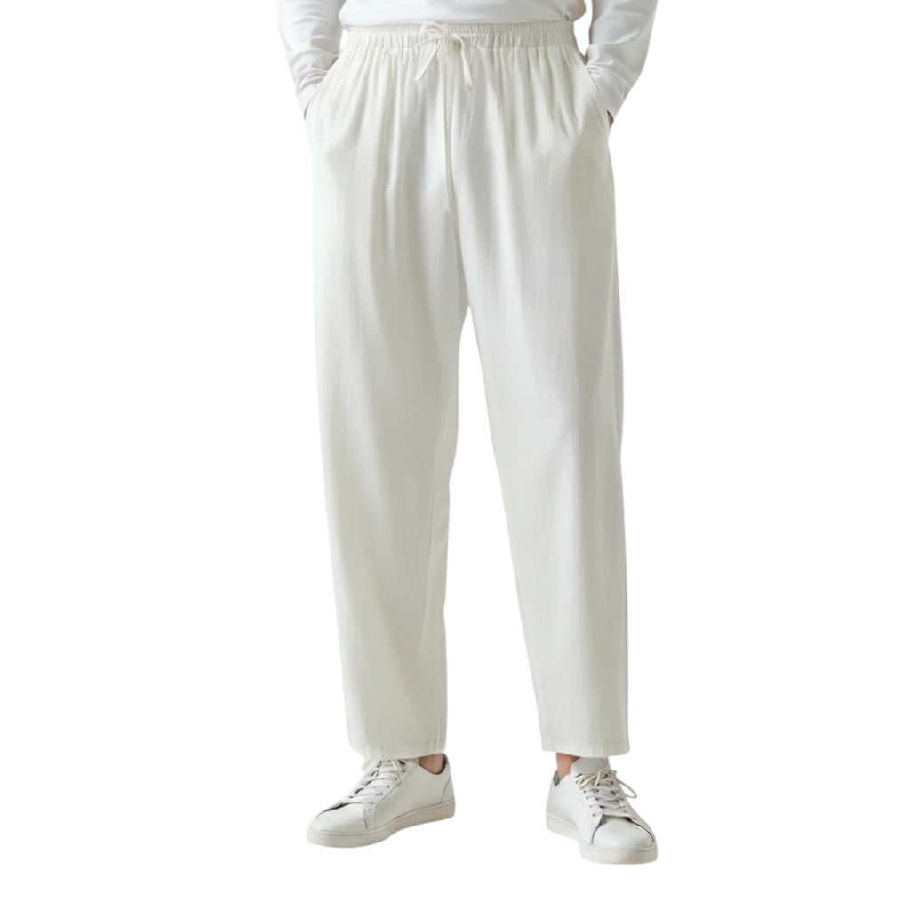 Monvaline | Men’s Linen Pants Breathable Comfort Relaxed Fit Summer Trousers